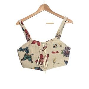 CIDER‎ Butterfly Tapestry Lace-Up Corset Crop Top
M